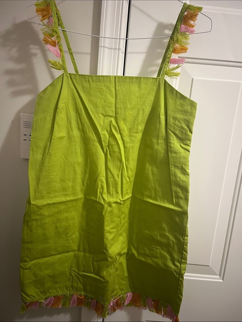 Anthropologie Lime Green Tassel Strap Tank Dress